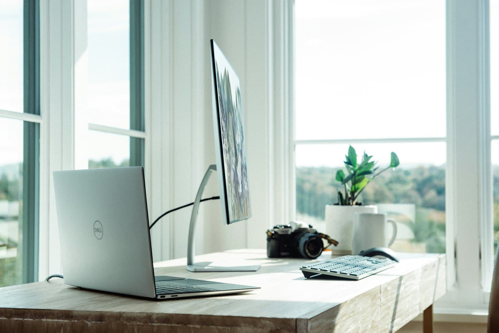 Dell laptop and monitor on a desk